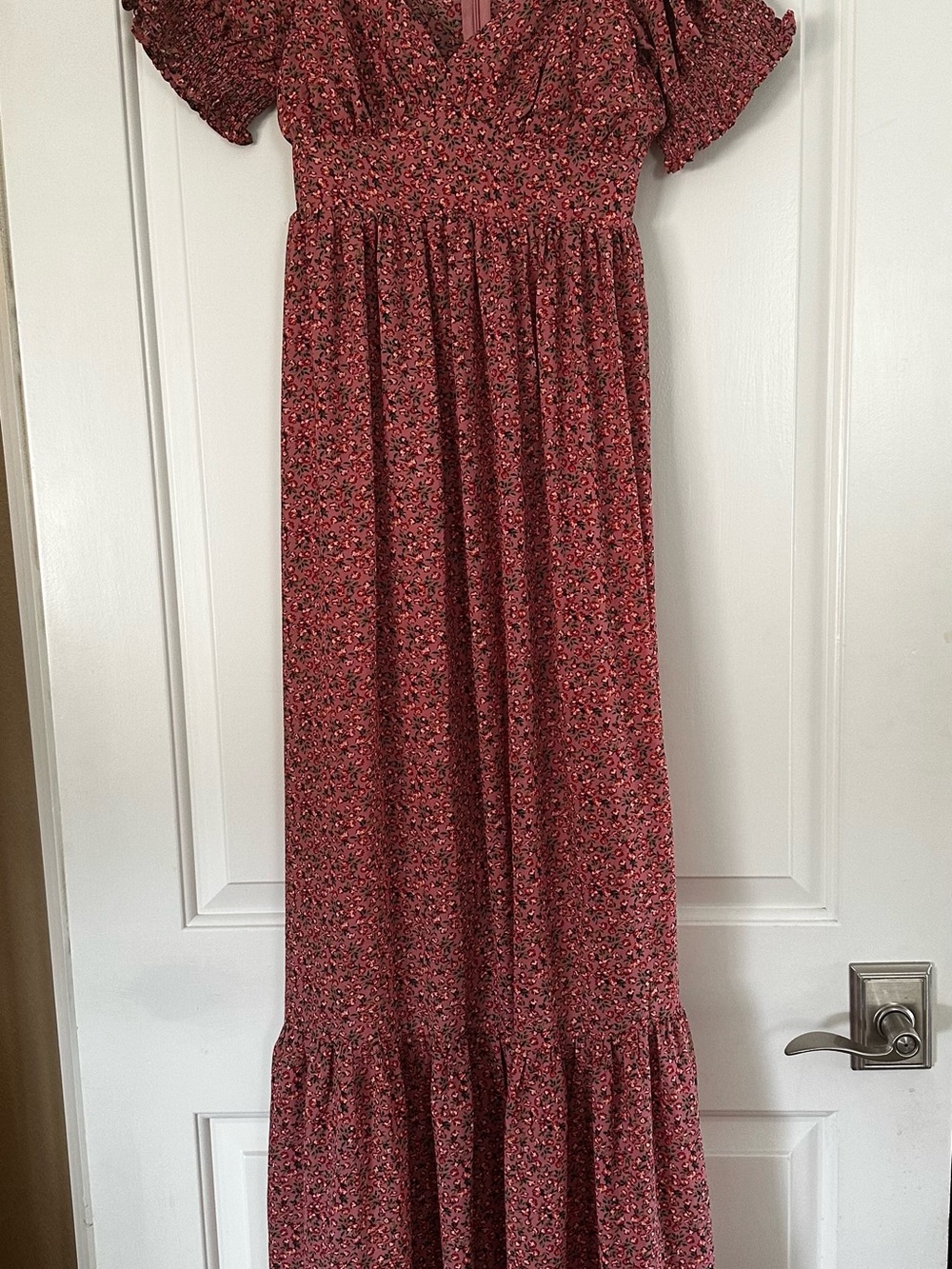 Pinkblush Red Floral Maxi Dress with Puff Sleeves